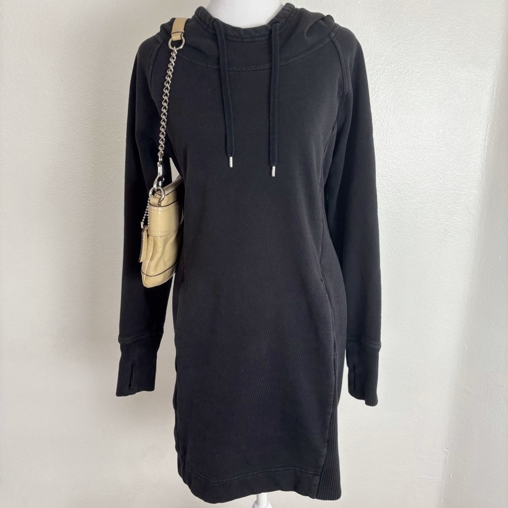 Athleta Black Hoodie Dress w/ Thumb Holes & Pockets – Size M